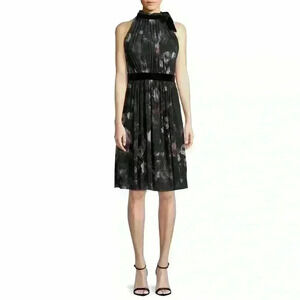 FUZZI Whimsigoth Fairy Feminine Velvet Floral Trim Tie Neck Flare Tulle Mesh M